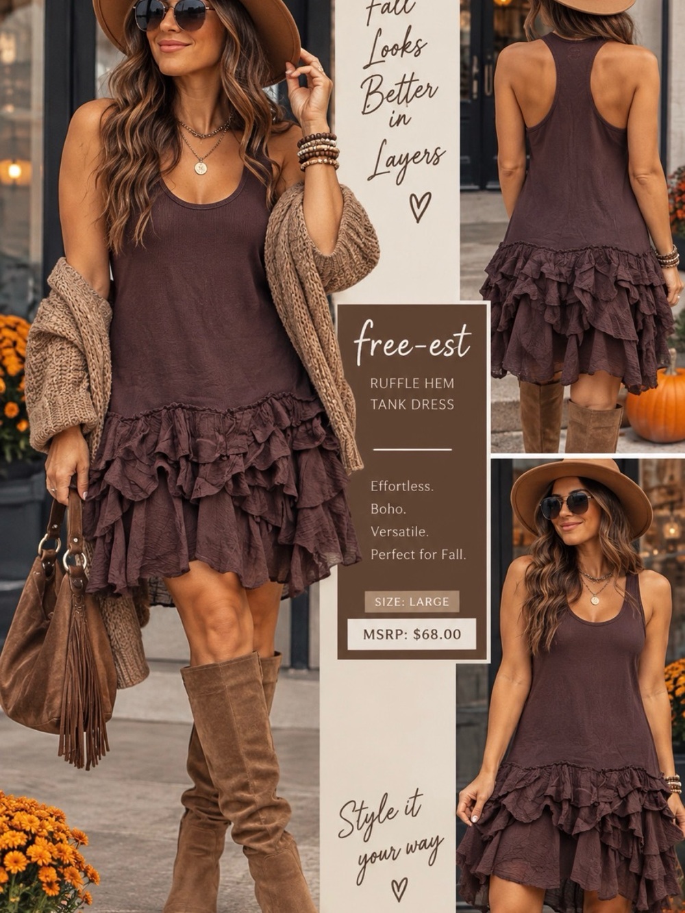 Free People Chocolate Ruffle-Hem Tank Dress